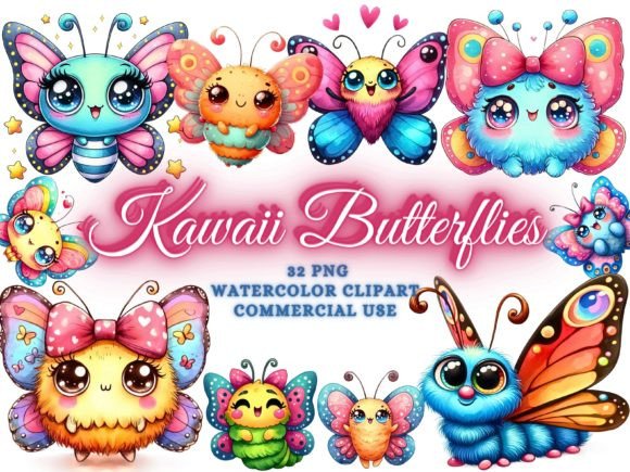 Kawaii Butterflies Clipart Butterfly Png Illustration Illustrations Imprimables Par Artistic Revolution