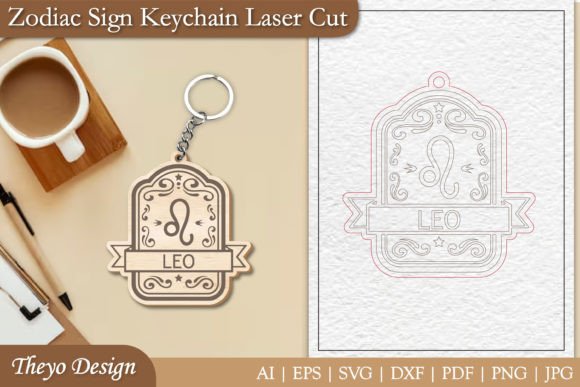 Leo Keychain Laser Cut | Zodiac Sign Gráfico Manualidades Por Theyo Design