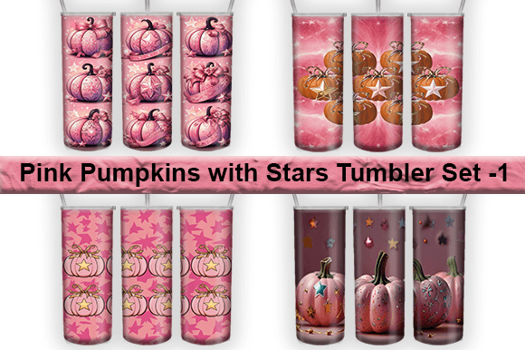 Pink Pumpkins with Stars Tumbler Set -1 Afbeelding Afdruk Sjablonen Door raqibul_graphics