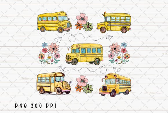 School Bus Back to School Flowers PNG Illustration Illustrations Imprimables Par Flora Co Studio
