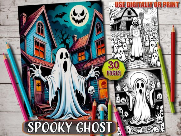 Spooky Ghost Halloween Coloring Book Graphic AI Coloring Pages By bfoudil.bf