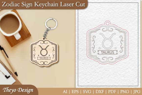 Taurus Keychain Laser Cut | Zodiac Sign Gráfico Manualidades Por Theyo Design