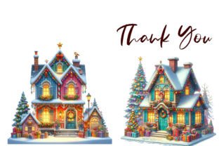 Watercolor Christmas House Clipart Graphic Illustrations By craftvillage 5