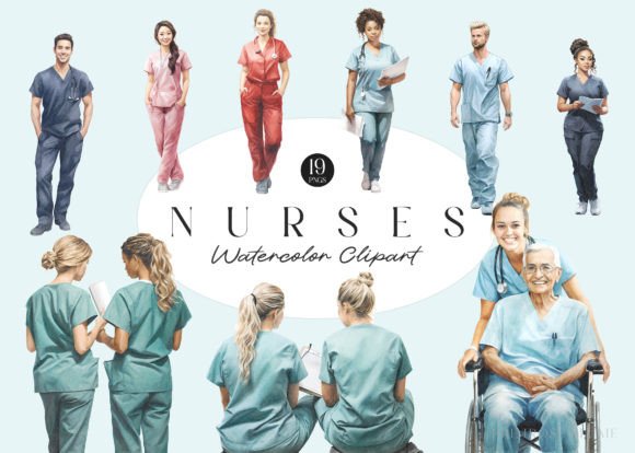 Watercolor Nurses Clipart Graphic Illustrations By primroseblume