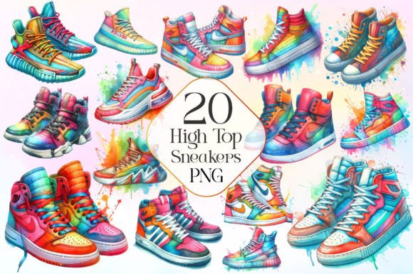 Watercolor Sneakers Clipart PNG Illustration Illustrations Imprimables Par LiustoreCraft
