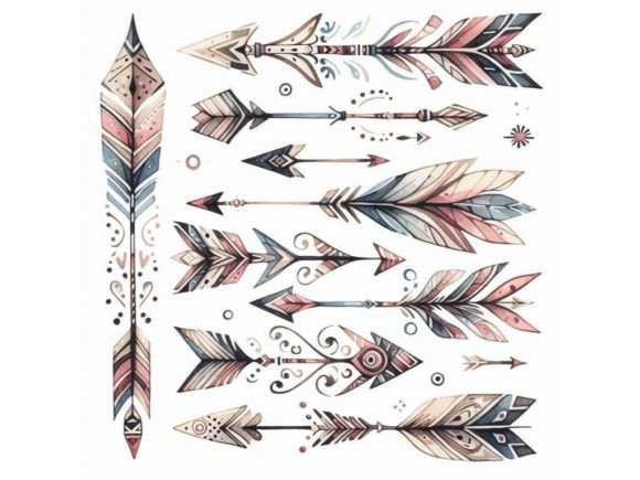 Watercolor Tribal Arrows Afbeelding AI Illustraties Door A.I Illustration and Graphics
