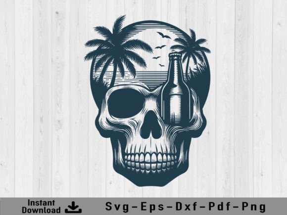 Skull Head with Beer Bootle Svg Vector Graphic Crafts By shikharay410