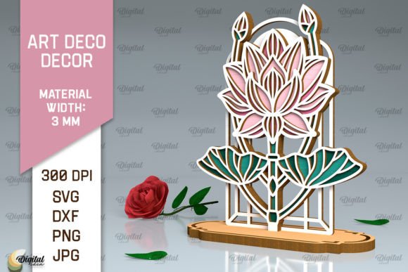 Art Deco Lotus Flower Laser Cut Graphic 3D SVG By Digital Idea