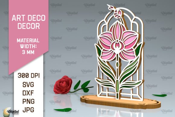 Art Deco Orchid Flower Laser Cut Grafica SVG 3D Di Digital Idea