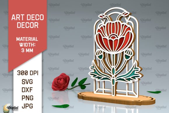 Art Deco Poppy Flower Laser Cut Graphic 3D SVG By Digital Idea