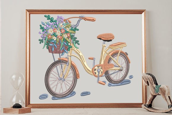 Bicycle and Flowers Spring Embroidery Design By wick john