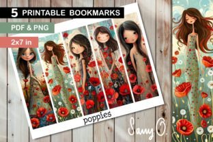 Bookmark Poppy Poppies Flower Girls PNG Gráfico Modelos de Impressão Por Sany O. 1