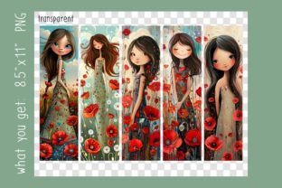 Bookmark Poppy Poppies Flower Girls PNG Gráfico Modelos de Impressão Por Sany O. 3