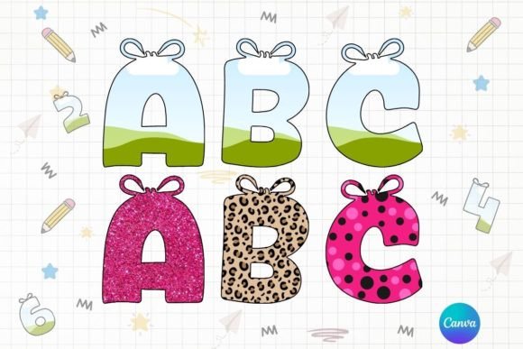 Canva Alphabet & Numbers Bow Frames Graphic Print Templates By Charnelle's Canvas