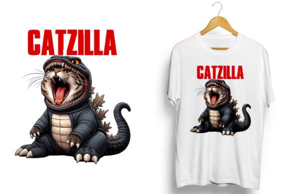Catzilla Funny Cat PNG Sublimation Graphic T-shirt Designs By ORMCreative