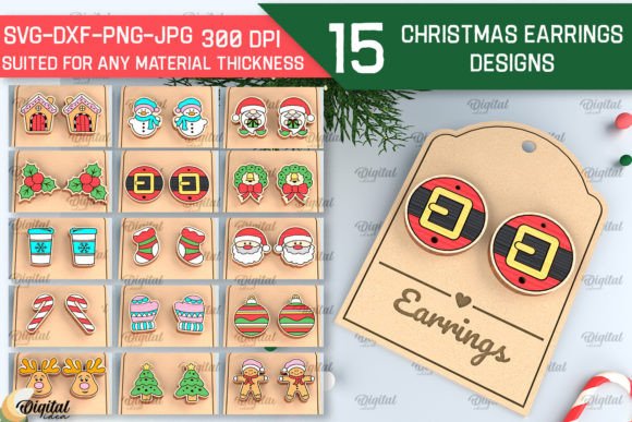 Christmas Earrings Laser Cut Bundle Illustration SVG 3D Par Digital Idea