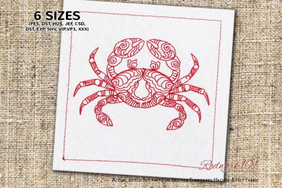 Crab Zentangle Mandala Fische und Muscheln Stickereidesign Von Redwork101
