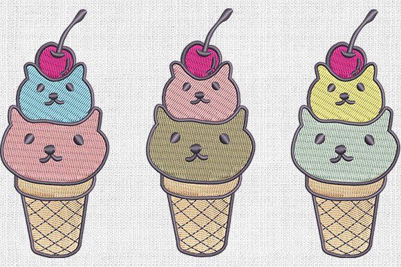 Cute Ice Cream Cats Cats Embroidery Design By svgcronutcom