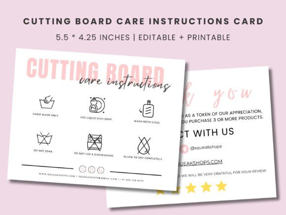 Cutting Board Care Instructions Card Graphic Print Templates By Squeak Shops