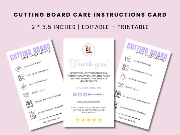Cutting Board Care Instructions Card Graphic Print Templates By Squeak Shops