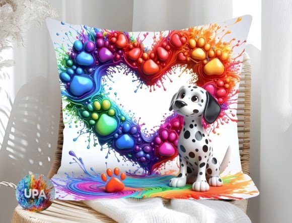 Dog Paw Prints of Love Pillow Case Graphic AI Graphics By Upalala Desing
