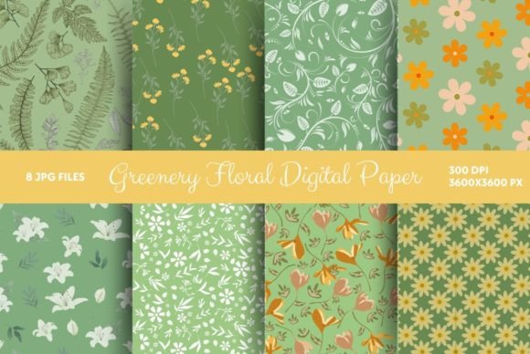 Greenery Floral Digital Paper Illustration Fonds d'Écran Par All_Design98