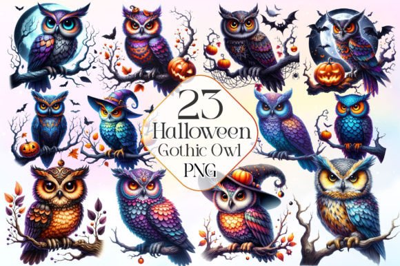 Halloween Owl Clipart, Gothic Owl PNG Grafika Ilustracje do Druku Przez LiustoreCraft