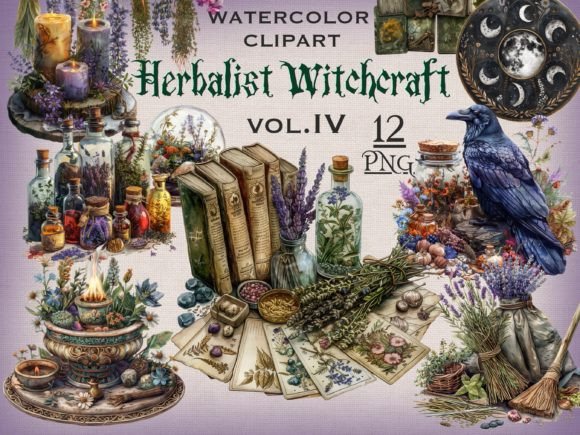 Herbalist Witchcraft PNG Bundle 4 Afbeelding AI Illustraties Door FantasyDreamWorld
