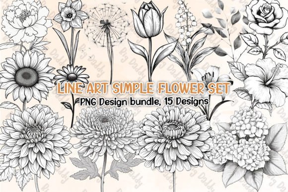 Line Art Simple Flower Set Clipart PNG Graphic Illustrations By Big Daddy