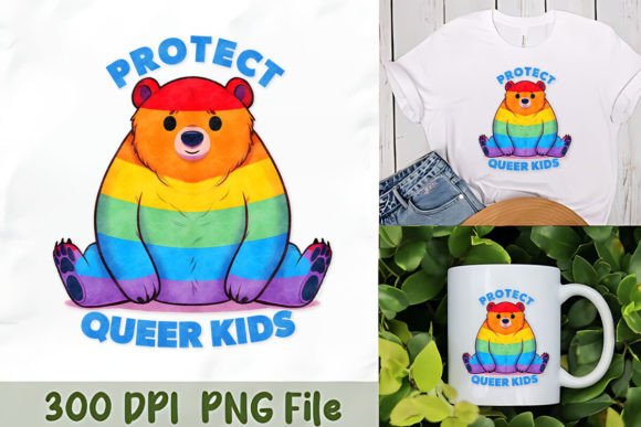 Protect Queer Kids Bear Art Graphic T-shirt Designs By Unlimab
