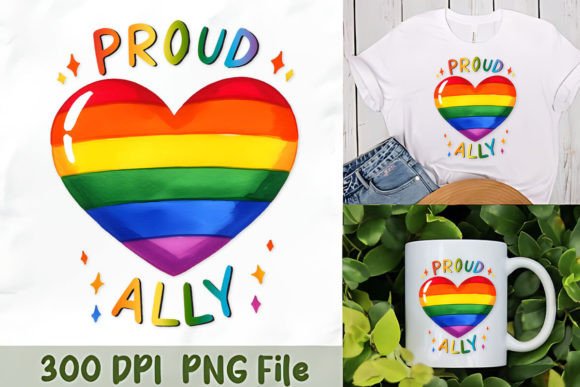 Proud Ally Rainbow Heart Art Grafik T-shirt Designs Von Unlimab