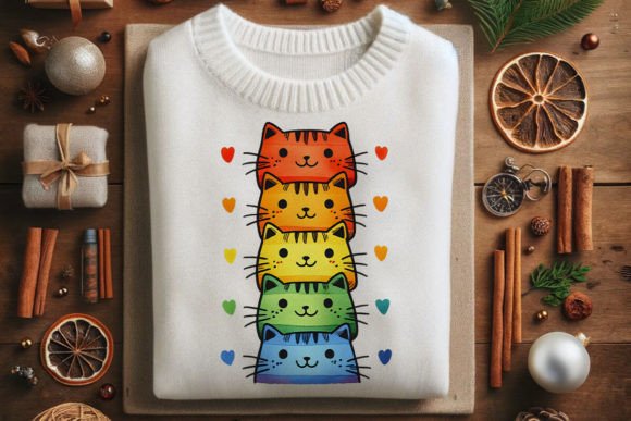 Rainbow Cats Cute Stack Art Afbeelding T-shirt Designs Door Azommi