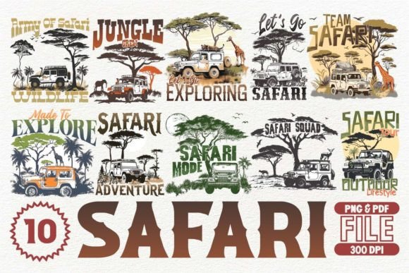 Safari T-shirt Design Bundle Gráfico Diseños de Camisetas Por Universtock