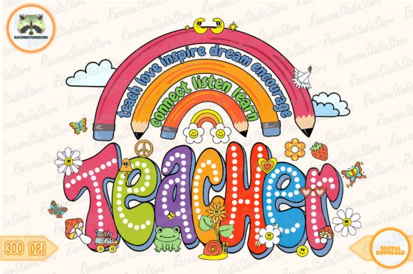 Teacher Pencil Rainbow Png Grafik Plotterdateien Von RaccoonStudioStore