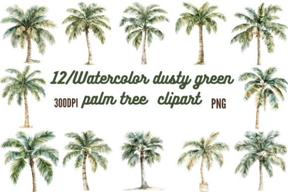 Watercolor Dusty Green Palm Tree Clipart Grafik Druckbare Illustrationen Von Creative Flow