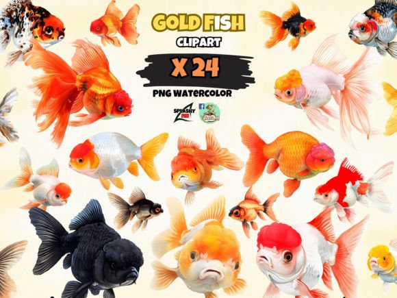 Watercolor Gold Fish Clipart PNG Bundle Gráfico Manualidades Por SPLASHY FIN