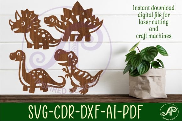 Cute Dinosaur Silhouette Laser Cut Wall Graphic 3D SVG By apinspireddesigns