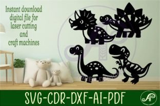 Cute Dinosaur Silhouette Laser Cut Wall Graphic 3D SVG By apinspireddesigns 2