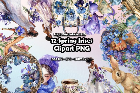 12 Spring Irises Illustration Set 1 PNG Graphic Illustrations By printztopbrand