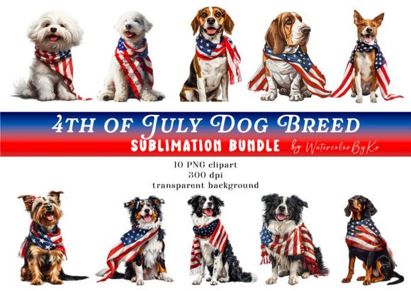 4th July Patriotic Dog Breed Bundle Graphic Crafts By WatercolorByKr