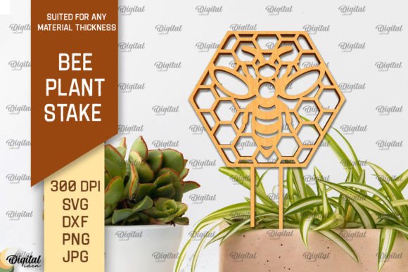 Bee Plant Stake LaserCut. Bee Design SVG Illustration SVG 3D Par Digital Idea
