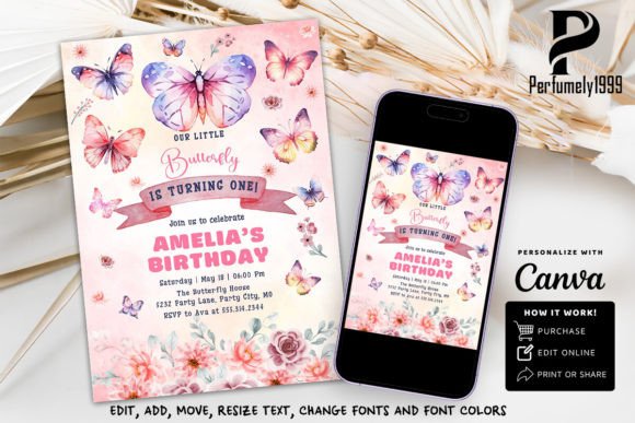Butterfly Birthday Invitation Template Graphic Print Templates By perfumely1999