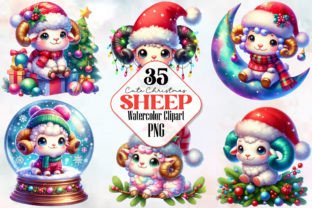Cute Christmas Sheep Sublimation Clipart Graphic Illustrations By RobertsArt 1