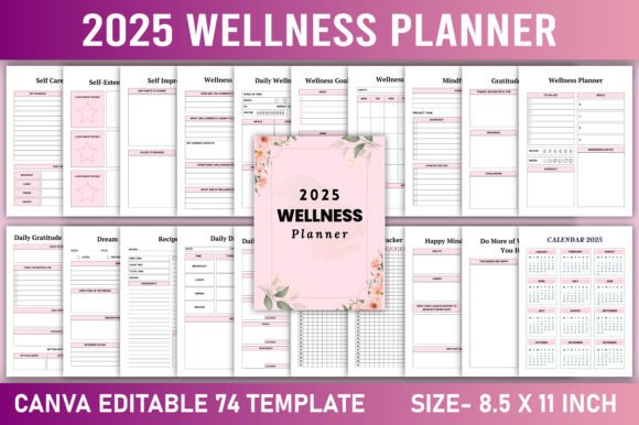 Editable 2025 Wellness Planner Canva Graphic KDP Interiors By KDP GALLERY