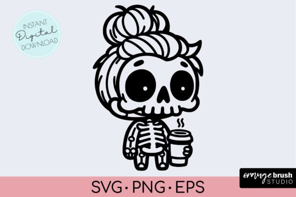 Funny Skeleton Coffee SVG, Mom Skull SVG Gráfico Artesanato Por Orange Brush Studio