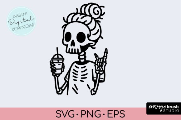 Funny Skeleton Coffee SVG, Mom Skull SVG Gráfico Artesanato Por Orange Brush Studio