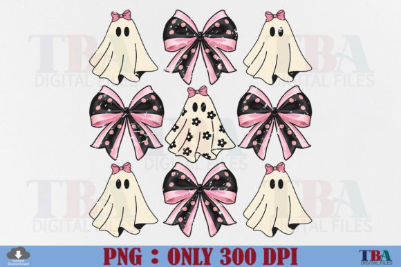 Halloween Ghost Coquette Pink Bow PNG Afbeelding T-shirt Designs Door TBA Digital Files
