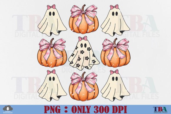 Halloween Ghost Pumpkin Coquette Bow PNG Graphic T-shirt Designs By TBA Digital Files