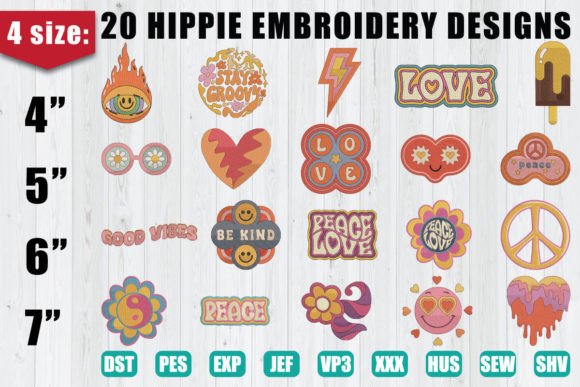 Hippie Embroidery Design Bundle Graphic Hand Embroidery Patterns By MEGAMO