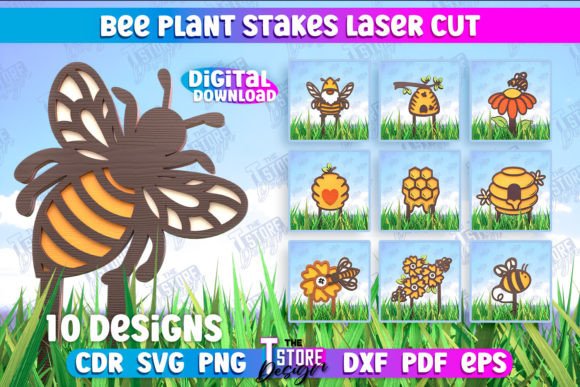 Honey Bee Garden Stake Laser Cut Bundle Illustration SVG 3D Par The T Store Design
